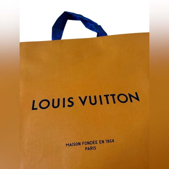 Louis Vuitton Gold Shopping Bag with Blue Handles - Picture 5 of 7